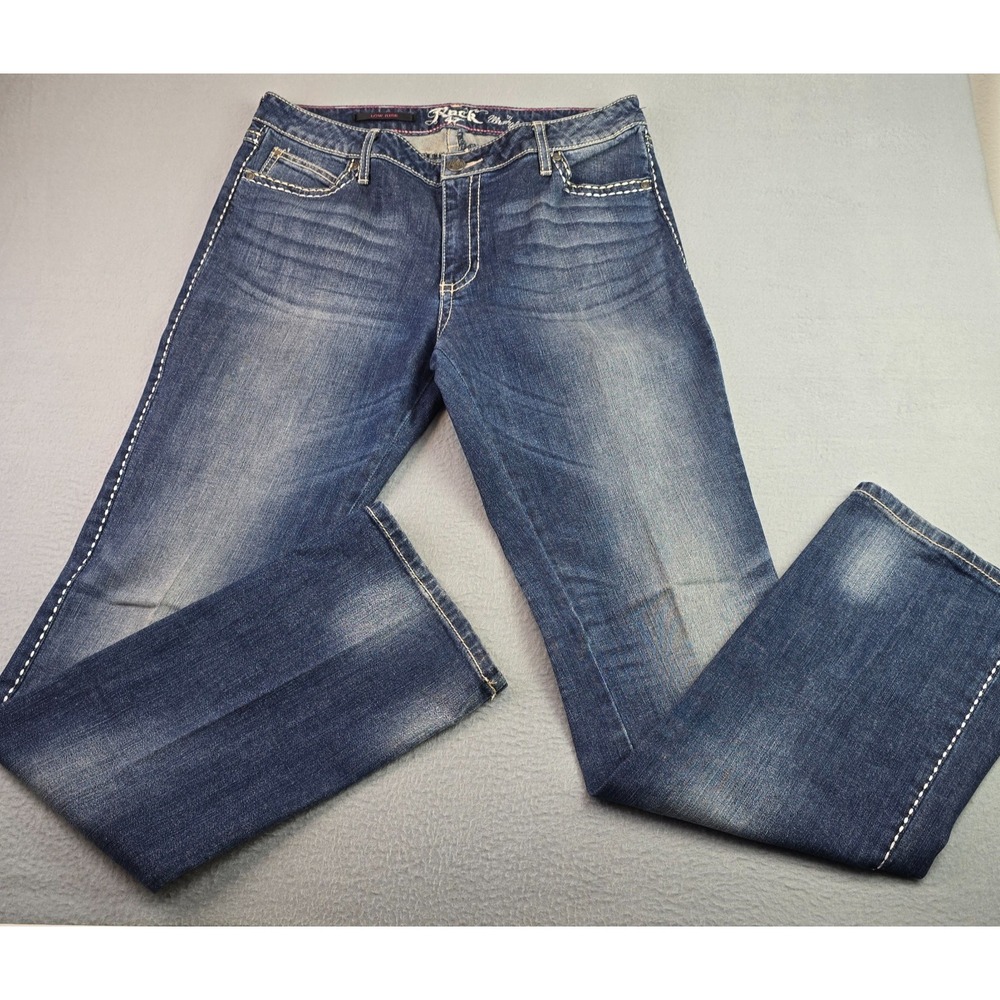 Rock 47 Wrangler Low Rise Bootcut Jeans Dark Wash Studded Pocket Size 13/14 x 34